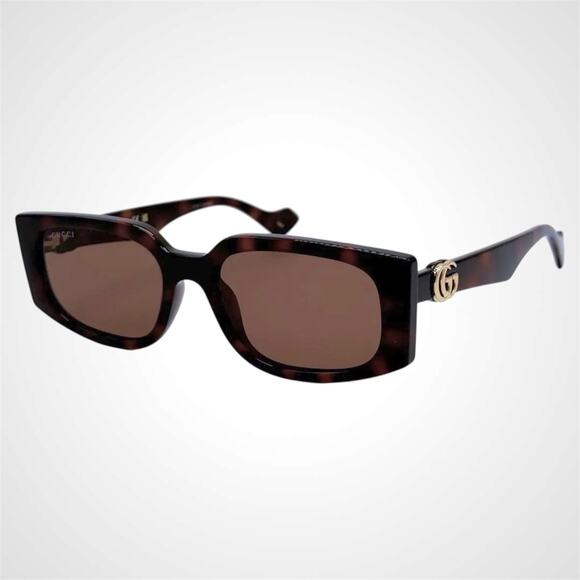 NEW GUCCI Sunglasses Brown 55-18-140 New Rectangle Havana Tortoise Gold GG Metal main image 6